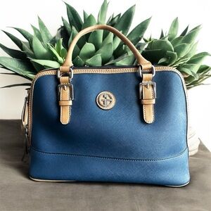 Giani Bernini blue and tan satchel/Crossbody handbag/purse